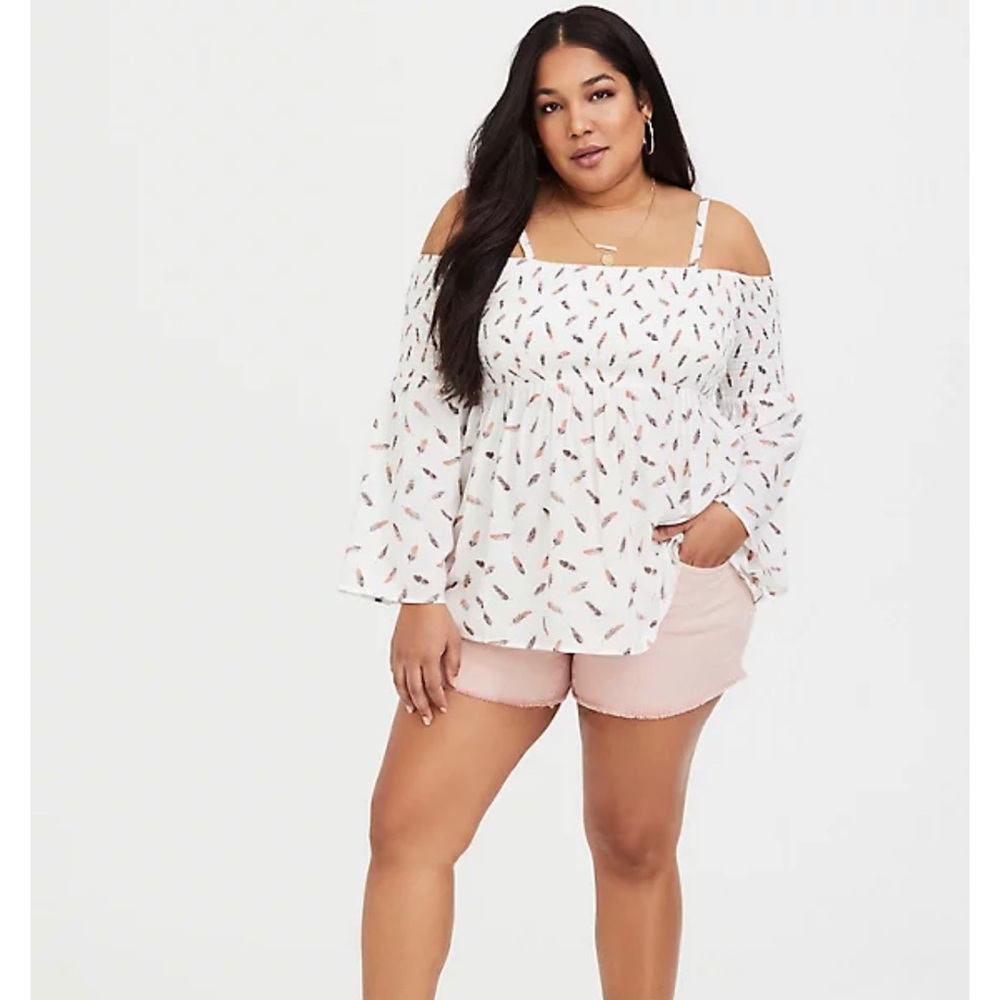 WHITE FEATHER CHALLIS COLD SHOULDER TOP Size 2X